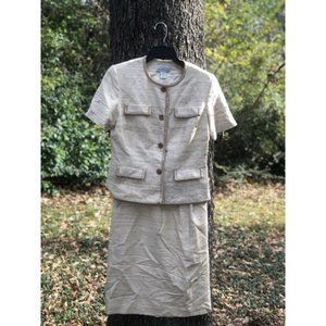 VINTAGE Tan wool jacket and skirt. Adrianna Papell